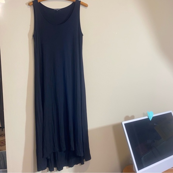 Eileen Fisher Black Rayon Lycra Sleeveless Maxi Dress Small High Low Hem - Picture 7 of 8